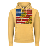Vintage Mustard American flag sunflowers with leopard Vintage Hoodie - TumblerDesignByShophia