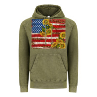 Vintage Olive American flag sunflowers with leopard Vintage Hoodie - TumblerDesignByShophia