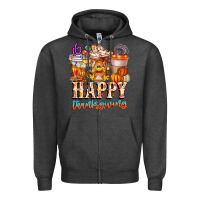 Charcoal Heather happy thanksgiving Zipper Hoodie - CowhideDigitalArt