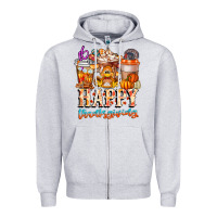 Heather Grey happy thanksgiving Zipper Hoodie - CowhideDigitalArt