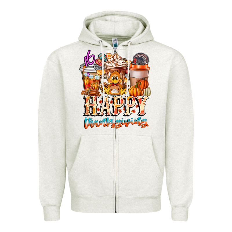Happy Thanksgiving Zipper Hoodie by CowhideDigitalArt | Teevron