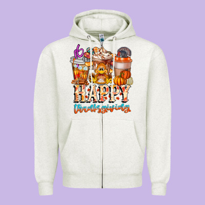 Happy Thanksgiving Zipper Hoodie Designed By Cowhidedigitalart