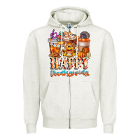 Oatmeal Heather happy thanksgiving Zipper Hoodie - CowhideDigitalArt