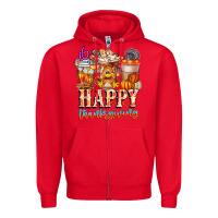 Red happy thanksgiving Zipper Hoodie - CowhideDigitalArt