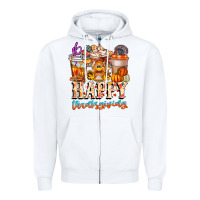 White happy thanksgiving Zipper Hoodie - CowhideDigitalArt