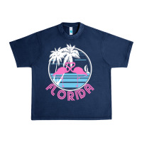 Navy Hot Trend Florida Pink Flamingo Heart 80S Retro Vintage Style Urban Heavy Tee - lanVoArt