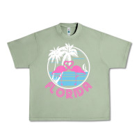 Oil Green Hot Trend Florida Pink Flamingo Heart 80S Retro Vintage Style Urban Heavy Tee - lanVoArt
