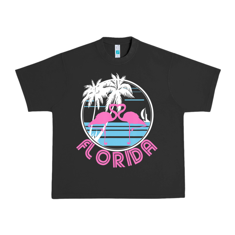 Hot Trend Florida Pink Flamingo Heart 80s Retro Vintage Style Urban Heavy Tee by lanVoArt | Teevron