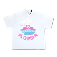 White Hot Trend Florida Pink Flamingo Heart 80S Retro Vintage Style Urban Heavy Tee - lanVoArt