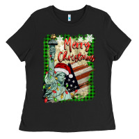 Black merry christmas  statue of liberty Ladies Tee - BarkalooDesign