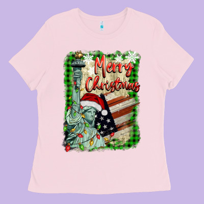 Merry Christmas  Statue Of Liberty Ladies Tee Designed By Barkaloodesign