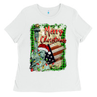 White merry christmas  statue of liberty Ladies Tee - BarkalooDesign