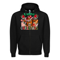 Black Happy Christmas Cow Zipper Hoodie - CowhideDigitalArt