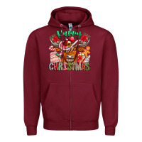 Burgundy Happy Christmas Cow Zipper Hoodie - CowhideDigitalArt