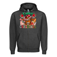 Charcoal Heather Happy Christmas Cow Zipper Hoodie - CowhideDigitalArt
