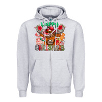 Heather Grey Happy Christmas Cow Zipper Hoodie - CowhideDigitalArt