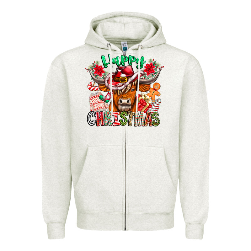 Happy Christmas Cow Zipper Hoodie by CowhideDigitalArt | Teevron