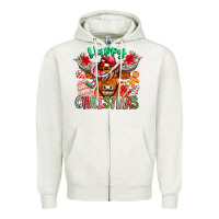 Oatmeal Heather Happy Christmas Cow Zipper Hoodie - CowhideDigitalArt