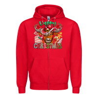 Red Happy Christmas Cow Zipper Hoodie - CowhideDigitalArt