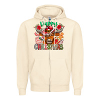 Sandshell Happy Christmas Cow Zipper Hoodie - CowhideDigitalArt