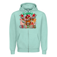 Seafoam Happy Christmas Cow Zipper Hoodie - CowhideDigitalArt
