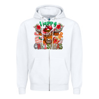 White Happy Christmas Cow Zipper Hoodie - CowhideDigitalArt