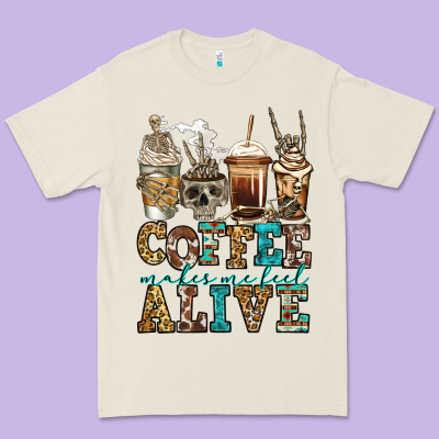 Coffee Makes Me Feel Alive Skeleton Coffee Cups Premium Tee Designed By Jasminsmagicworld