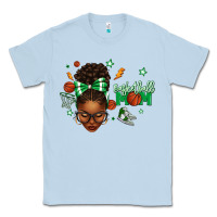 Dusty Blue Afro Messy Bun Full Face Basketball Mom Classic Tee - texasbilliewilder