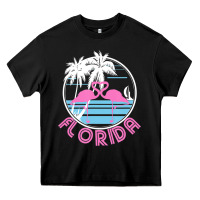 Hot Trend Florida Pink Flamingo Heart 80s Retro Vintage Style Heavy Core Tee | Teevron