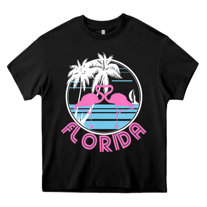 Hot Trend Florida Pink Flamingo Heart 80s Retro Vintage Style Heavy Core Tee by lanVoArt | Teevron
