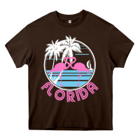 Chocolate Brown Hot Trend Florida Pink Flamingo Heart 80S Retro Vintage Style Heavy Core Tee - lanVoArt