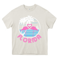 Cream Hot Trend Florida Pink Flamingo Heart 80S Retro Vintage Style Heavy Core Tee - lanVoArt