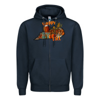 Navy happy fall Zipper Hoodie - CowhideDigitalArt