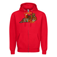 Red happy fall Zipper Hoodie - CowhideDigitalArt