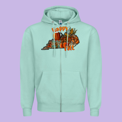 Happy Fall Zipper Hoodie Designed By Cowhidedigitalart