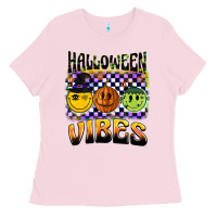 Bubblegum Pink halloween vibes smiley face Ladies Tee - BarkalooDesign