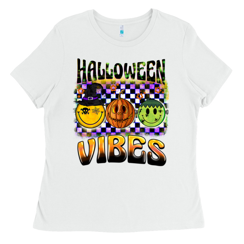Halloween Vibes Smiley Face Ladies Tee by BarkalooDesign | Teevron