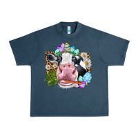 Midnight Navy Happy Easter Cow with eggs Easter Day Urban Heavy Tee - HowdyJamesFarm