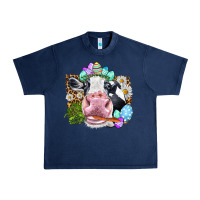 Navy Happy Easter Cow with eggs Easter Day Urban Heavy Tee - HowdyJamesFarm