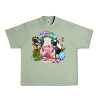 Oil Green Happy Easter Cow with eggs Easter Day Urban Heavy Tee - HowdyJamesFarm