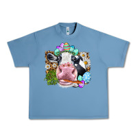 Pebble Blue Happy Easter Cow with eggs Easter Day Urban Heavy Tee - HowdyJamesFarm