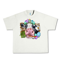 Pistachio Happy Easter Cow with eggs Easter Day Urban Heavy Tee - HowdyJamesFarm