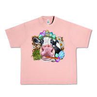 Salmon Happy Easter Cow with eggs Easter Day Urban Heavy Tee - HowdyJamesFarm