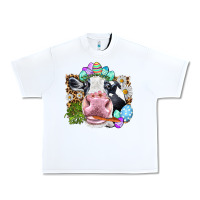 White Happy Easter Cow with eggs Easter Day Urban Heavy Tee - HowdyJamesFarm