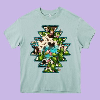 Aztec  Cowhide Cactus Gemstone Heavy Core Tee Designed By Jahusdesignshop