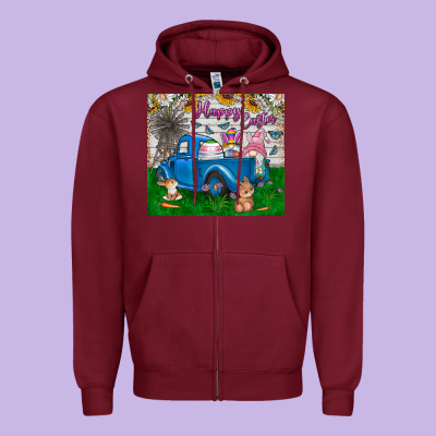 Happy Easter Truck Zipper Hoodie Designed By Cowhidedigitalart