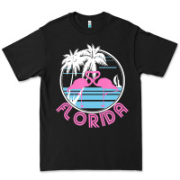 Black Hot Trend Florida Pink Flamingo Heart 80S Retro Vintage Style Premium Tee - lanVoArt