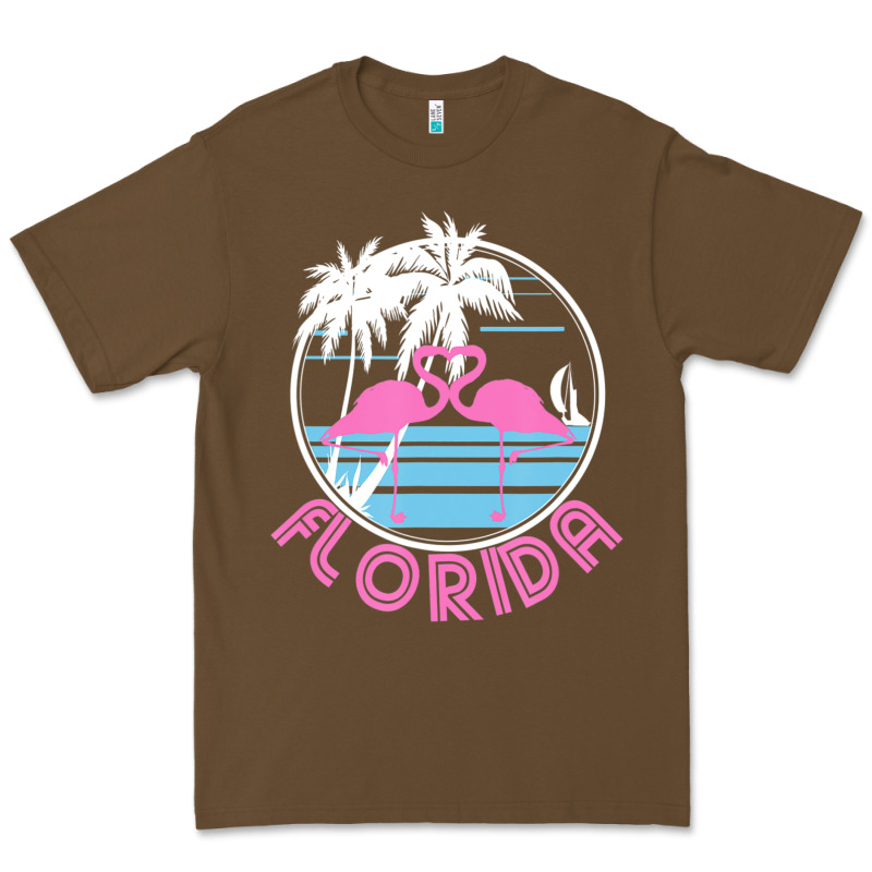 Hot Trend Florida Pink Flamingo Heart 80s Retro Vintage Style Premium Tee by lanVoArt | Teevron