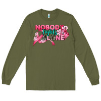 Army Green nobody fights alone cancer awareness Long Sleeve Tee - CowGirlArtShop