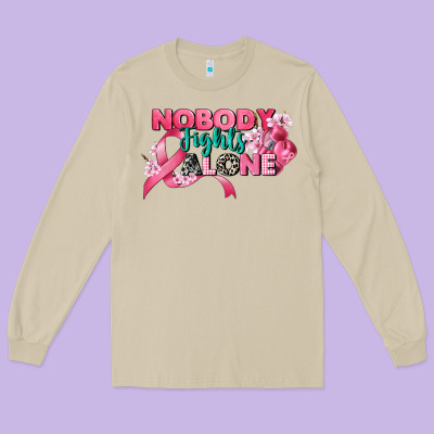 Nobody Fights Alone Cancer Awareness Long Sleeve Tee Designed By Cowgirlartshop